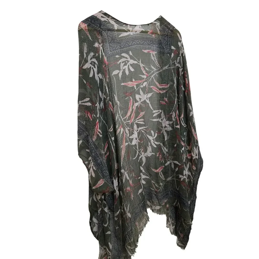 American Eagle Floral Burnout Mesh Kimono Cardigan in Olive Green